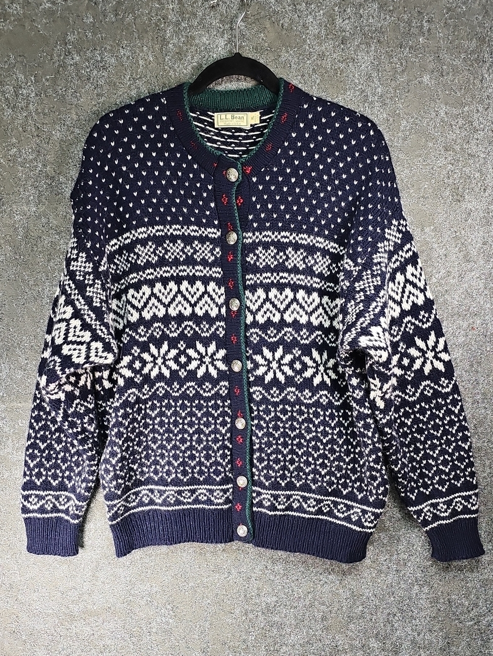 Vintage L.L. Bean Nordic Fair Isle, Wool Blend, Navy White, Unisex XL